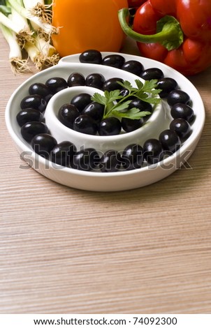 Fresh veggies and black olives