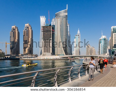 DUBAI, UNITED ARAB EMIRATES - JAN 25,2014: Highrise buildings in the Marina district of Dubai, United Arab Emirates