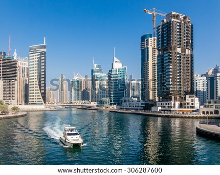 DUBAI, UNITED ARAB EMIRATES - JAN 25, 2014: Highrise buildings in the Marina district of Dubai, United Arab Emirates