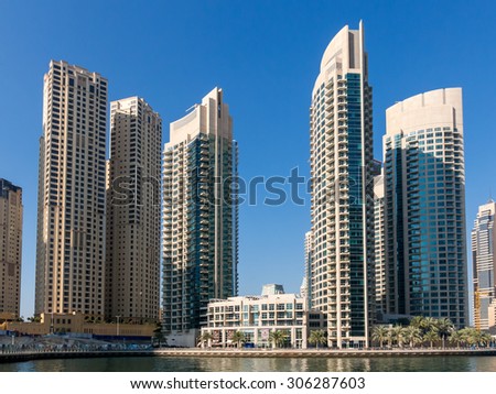 DUBAI, UNITED ARAB EMIRATES - JAN 25, 2014: Highrise buildings in the Marina district of Dubai, United Arab Emirates