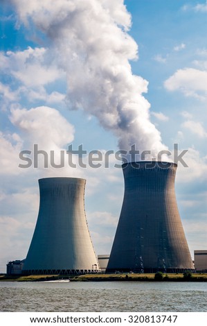 Cooling towers of nuclear power plant of Doel near Antwerp, Belgium