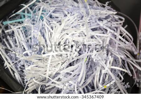 Strips of destroyed paper from shredder