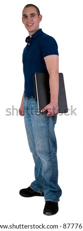 Smiling Male Caucasian High School College Student With Note Book Computer