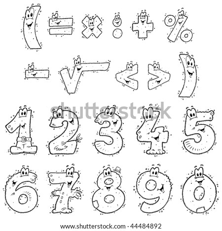 stock vector : Cartoon Mathematics Coloring - Numbers and Signs
