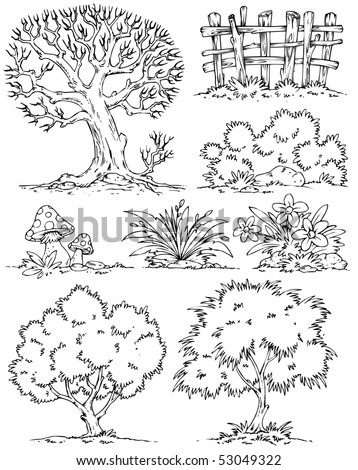 trees and flowers clipart. stock vector : Cartoon Trees