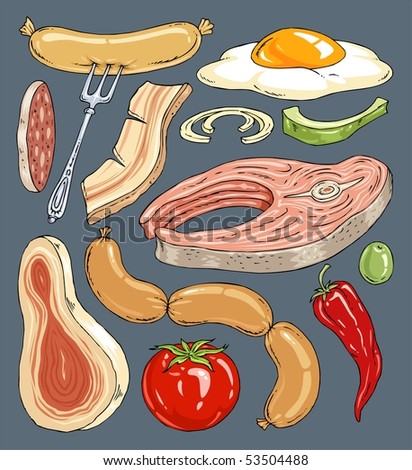 stock vector : Cartoon Food Grill - Clip-Art Color
