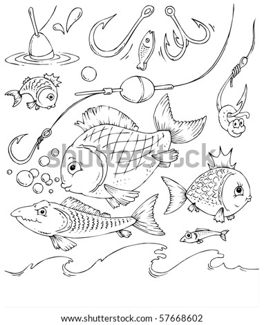 stock vector : Fish - Fishing Cartoon Clip-Art Collection - Coloring