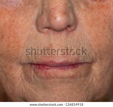 Close-up view of a very old woman??s mouth