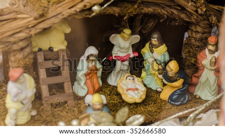 Scene where Virgin Mary has given birth to Jesus,horizontal photo