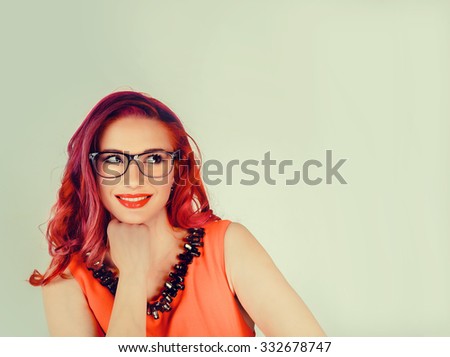 Smile. Closeup portrait head shot  happy mixed race smiling, cute confident Caucasian latina  female girl business woman isolated on green background.  Positive human emotion, feeling, expressions