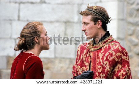 Actors Performing Shakespeare Open Air Theater. King and Queen