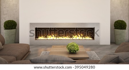 Living room Fireplace, relax zone for Family 3D rendering.