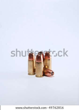 Loaded Ammunition for handgun personal protection on white background