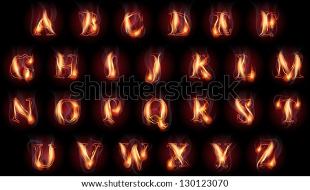 set of fire burning latin alphabet letters set of fire burning latin alphabet letters