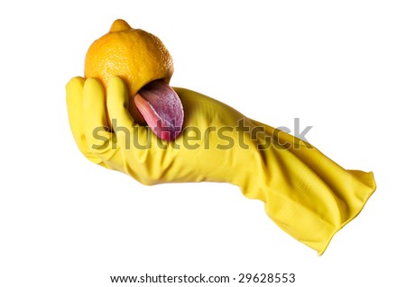 Yellow Rubber Gloves And Lemon With Tongue Yellow Rubber Glove And Lemon With Tongue With Clipping