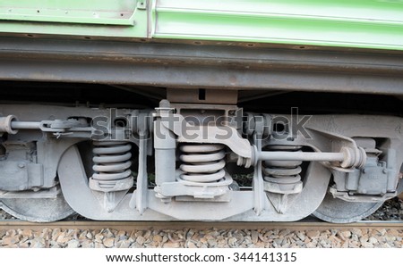 Industrial rail car wheels closeup photo