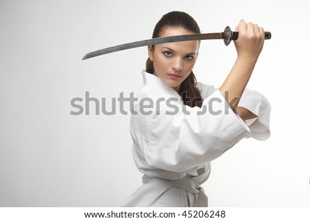 Paige Vs Sage - Page 2 Stock-photo-attractive-young-sexy-women-with-samurai-sword-on-white-background-45206248