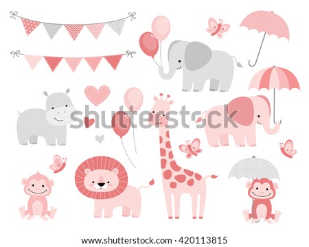 Cute Jungle Animals Set for Baby Showers and Birthdays