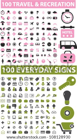 200 travel & recreation & everyday icons set, vector