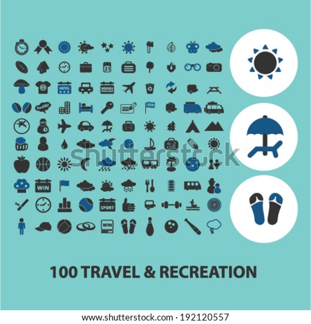 travel, recreation, vacation icons, signs set, vector