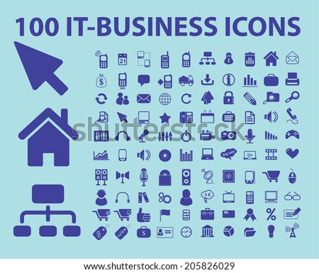 100 information technology, it service, cloud computing icons, signs, symbols set, vector
