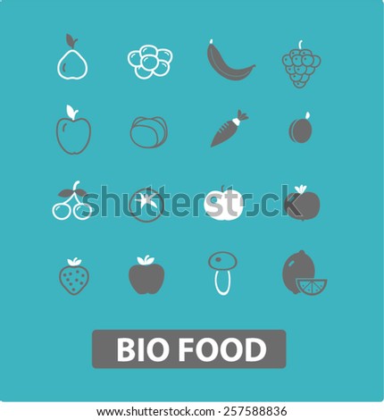 food, fruits, vegetables isolated icons, signs, silhouettes, illustrations,  set, vector