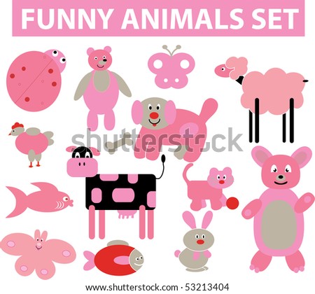 12 Cute Cartoon Animals. Vector - 53213404 : Shutterstock