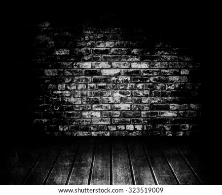 Dark Old Room With Brick Wall And Wooden Floor