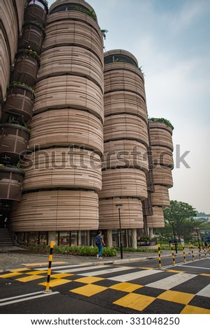 SINGAPORE - September 16, 2015 : Outside view of The Hive for learning called Ã¢Â?Â?Dim Sum Basket BuildingÃ¢Â?Â� at Nanyang Technological University (NTU) on Sep 16, 2015 in Singapore.
