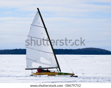 Ice sailing on the frozen lake