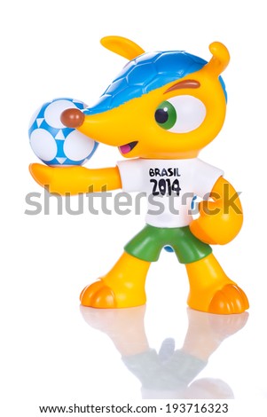 RIO DE JANEIRO MAY 18 2014 Fuleco plastic mascot Fuleco is the official mascot of the FIFA World Cup in Brazil in 2014 RIO DE JANEIRO MAY 18 2014 Fuleco plastic mascot Fuleco is the official mascot of the FIFA World Cup in Brazil in 2014