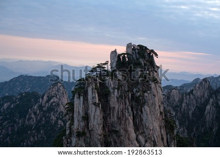 Sunrise in Huangshan Mountain (Yellow Mountain), China. Of all the notable mountains in China, it is probably the most famous to be found in the south of Anhui province