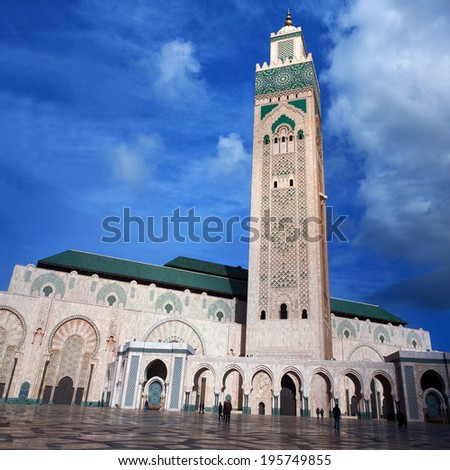 CASABLANCA, MOROCCO - JANUARY 18: Famous Hassan II Mosque view on January 18, 2014 in Morocco. The Mosque of Hassan II is the largest mosque in Morocco and the third largest mosque in the world.