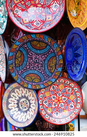 Plates made of clay in the souk of Chefchaouen, Morocco