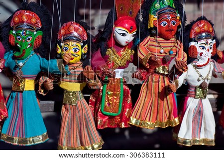 KATHMANDU, NEPAL - MAY 13:  Famous Nepalese puppet show performing at center of Durbar Squar during Kathmandu street Festival on May 13, 2013 in Kathmandu, Nepal