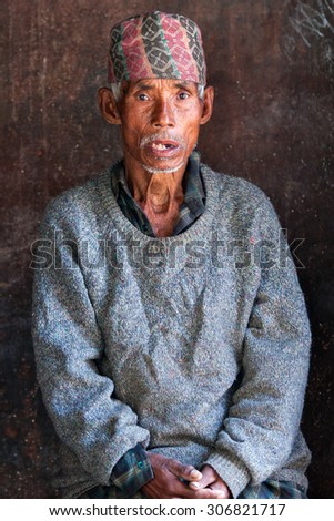 BHAKTAPUR, NEPAL - MAY 06: Nepalese old man in the national cap aka \