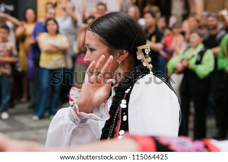 PRAGUE - AUGUST 26: Unknown people dance in traditional costumes at Folklore Festival Prague Fair, 25-30.8.2009, close to the Old Town Square on August 26, 2009 in Prague, Czech Republic