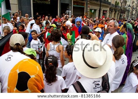 BARCELONA - JULY 18: Unknown people protesting against the political situation in Saharan region on July 18, 2011 in Plaça Catalunya, Barcelona, Spain