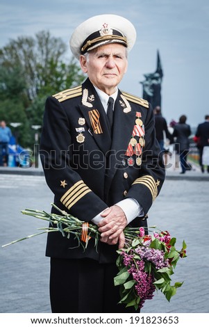 DONETSK, UKRAINE - MAY 9: One of the veterans, celebrating Victory Day near \