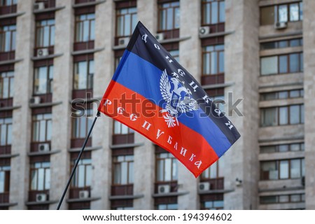 DONETSK, UKRAINE - MAY 12: Flag near Donetsk Regional State Administration Building, controlled by rebels, on may 12, 2014 in Donetsk.
