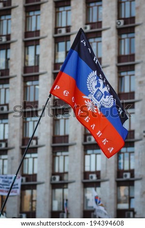 DONETSK, UKRAINE - MAY 12: Flag near Donetsk Regional State Administration Building, controlled by rebels, on may 12, 2014 in Donetsk.