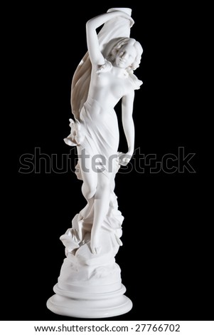 Classic white marble statue of Aprodite isolated on black background