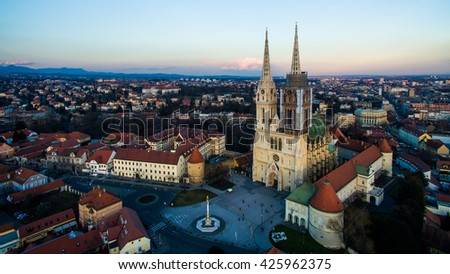 Zagreb Cathedral, Croatia, Aerial shot with drone