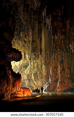 Wondelful limestone cave Tarn Lod Yai at Mae Hong Son, Thailand. Stalactite in Tarn Lod Yai cavern.