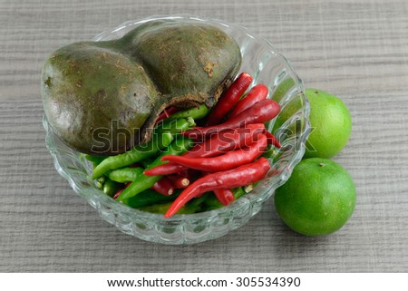 Thai species Djenkol bean fruit with chilli and lemon