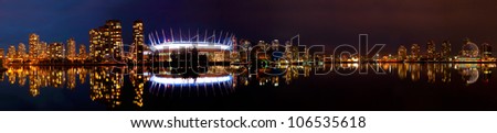Beautiful night of the Vancouver skyline from False Creek.