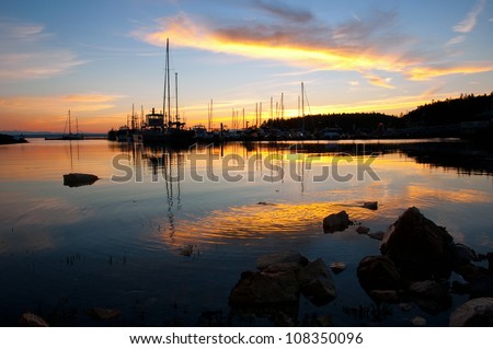 A beautiful sunset over the Lund Harbor in British Columbia, Canada.