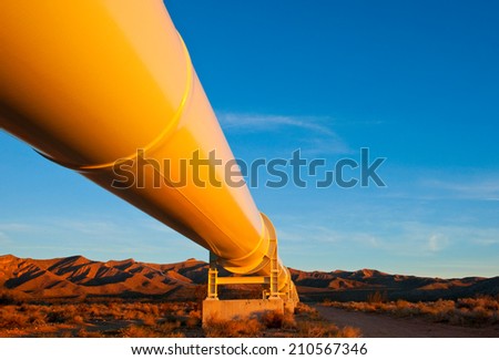 Sunrise on a pipeline in the Mojave Desert, California.