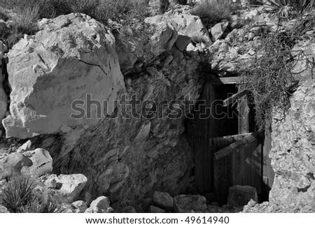 Entrance to horizontal mine shaft in the Mojave Desert.