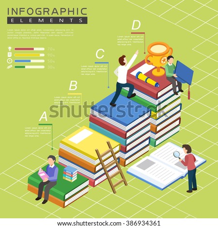 education infographic template design with book stairs element